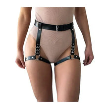Load image into Gallery viewer, Model wearing leather sword belt waist garter for medieval costume.