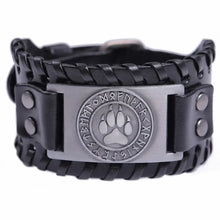 Cargar imagen en el visor de la galería, Bear Paw Handmade Braided Leather Strap with Metal Rune Plate