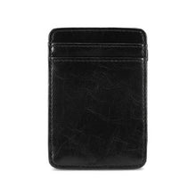 Cargar imagen en el visor de la galería, Sleek black leather magic wallet with minimalist design for organized card and cash storage.
