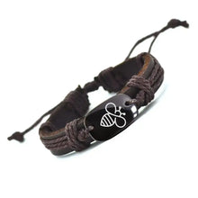 Cargar imagen en el visor de la galería, Alt Tag: Adjustable brown leather bracelet with stone bee charm, exquisitely crafted for a unique and stylish accessory.