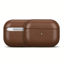 Cargar imagen en el visor de la galería, Brown genuine leather AirPods case, offering stylish protection with a snug fit for your AirPods. Durable and elegant design.