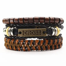 Cargar imagen en el visor de la galería, Men's leather bracelets with rugged design and 'Cross' detail, perfect for casual or formal wear, adds sophistication and style.