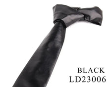 Cargar imagen en el visor de la galería, Black polyurethane leather tie for men, vegan-friendly and imported, product code LD23006, offering a sleek and modern style.