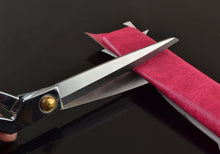 Cargar imagen en el visor de la galería, eZthings heavy duty scissors cutting pink fabric, ideal for arts, crafts, and upholstery projects, with sharp precision blades.