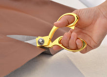 Cargar imagen en el visor de la galería, Person using eZthings heavy duty scissors to cut fabric, ideal for arts and crafts, hobby, or commercial use.