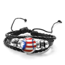 Cargar imagen en el visor de la galería, Unisex Polyurethane Leather Bracelet with American Flag Baseball Charm, stylish and durable accessory for all genders.