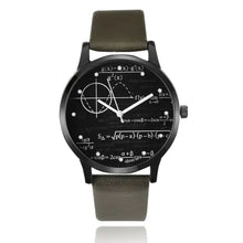 Load image into Gallery viewer, Casual-Style Watch with black math-themed dial and dark leather strap