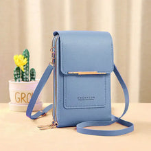 Charger l'image dans la galerie, Blue anti-theft leather bag with RFID protection and strap, ideal for Mother's Day gifting.