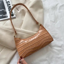 Cargar imagen en el visor de la galería, Elegant vegan leather shoulder bag with crocodile texture on a white background, perfect for versatile styling.