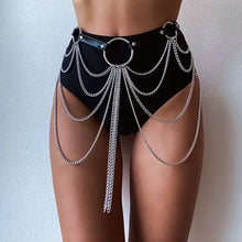 Load image into Gallery viewer, Goth leather body harness chain bra showcasing intricate chain design, adding a bold gothic edge to any outfit.