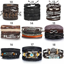 Charger l'image dans la galerie, Collection of stylish multilayer leather bracelets with various designs, ideal for enhancing any outfit with a touch of elegance.