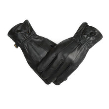 Cargar imagen en el visor de la galería, Reed Men's Genuine Leather Warm Lined Driving Gloves, touchscreen compatible, black color, Thinsulate insulation for winter.