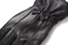 Load image into Gallery viewer, Reed Women's Genuine Leather Warm Lined Driving Gloves with stylish bow accent, ideal for cold weather and everyday use.