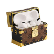 Cargar imagen en el visor de la galería, AirPods Pro in Custom Brown Leather Case with Gold Accents and Strap for Stylish Protection