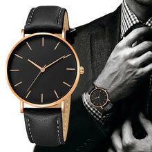 Cargar imagen en el visor de la galería, Black minimalist men's luxury watch with vegan leather strap, offering sophistication and style. Ideal accessory for a refined look.
