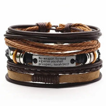 Cargar imagen en el visor de la galería, Men's leather bracelets with religious verse, featuring multiple layered styles for a rugged, sophisticated look.