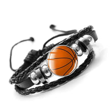 Cargar imagen en el visor de la galería, Polyurethane leather bracelet with basketball charm, unisex style, durable PU leather, perfect accessory for sports enthusiasts.