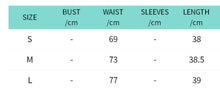 Cargar imagen en el visor de la galería, Size chart for Pleated Faux Leather Mini Skirt showing waist measurements for sizes S, M, and L.