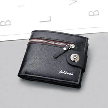 Cargar imagen en el visor de la galería, Men's retro woven pattern leather wallet with zipper and button closure, elegant design for fashion-conscious users.
