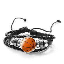 Cargar imagen en el visor de la galería, Unisex polyurethane leather bracelet with basketball charm and metal accents, perfect for style-savvy individuals seeking a sporty accessory.