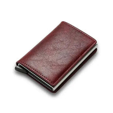 Cargar imagen en el visor de la galería, RFID Black Magic Trifold Slim Mini Wallet in Red Vegan Leather - Compact and Stylish Design