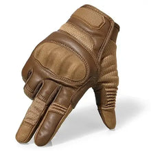 Cargar imagen en el visor de la galería, Brown touchscreen leather motorcycle glove providing comfort, control, and durability for riders. Perfect for staying connected on the go.