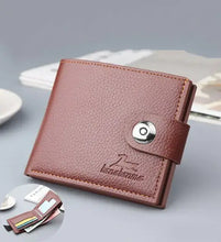 Cargar imagen en el visor de la galería, Men's retro woven pattern leather wallet with snap closure, showcasing stylish design and multiple card slots for organization.