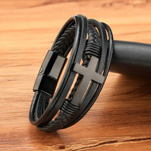 Load image into Gallery viewer, Cross Leather Bracelet made from vegan leather, perfect sentimental gift for loved ones, featuring an imported design.