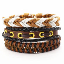 Cargar imagen en el visor de la galería, Men's leather bracelets and bangles, showcasing rugged sophistication with braided and woven designs, perfect for any occasion.