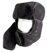 Charger l'image dans la galerie, Alex unisex ushanka faux fur windproof trapper aviator hat with removable mask, black, displayed on a mannequin.