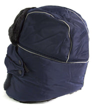 Charger l'image dans la galerie, Alex Unisex Ushanka faux fur windproof trapper hat with removable mask in navy blue.