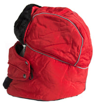 Charger l'image dans la galerie, Alex Unisex red ushanka faux fur trapper hat with removable mask, side view, polyester material, windproof for cold weather