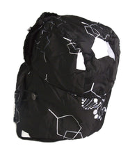 Charger l'image dans la galerie, Black Alex Unisex Ushanka Faux Fur Trapper Hat with geometric print, side view, windproof, with removable mask.