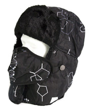 Charger l'image dans la galerie, Alex Unisex Ushanka Faux Fur Trapper Hat with Removable Mask, Black with White Patterns, Warm Winter Headwear