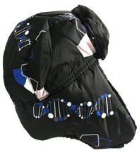 Charger l'image dans la galerie, Alex Unisex Ushanka Trapper Hat with DNA Pattern, Black, Faux Fur Lining, Side View