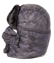 Charger l'image dans la galerie, Alex unisex ushanka faux fur windproof trapper aviator hat with removable mask, side view, camouflage pattern