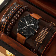 Load image into Gallery viewer, Men's Business Watch Set with leather strap and bracelet accessories, showcasing timeless elegance and professionalism.