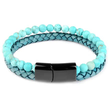 Charger l'image dans la galerie, Turquoise stone bracelet with braided genuine leather and magnetic clasp.