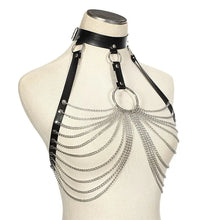 Load image into Gallery viewer, Gothic leather body harness with chains on a mannequin, perfect for edgy style and self-expression.
