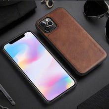 Load image into Gallery viewer, Luxury Hybrid Leather iPhone Case with Premium PU Leather and TPU Frame, Brown, Provides Elegant Protection Against Drops and Scratches