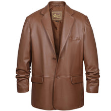 Cargar imagen en el visor de la galería, REED Men's Premium Lambskin Leather Blazer Sports Jacket in brown, imported luxury soft-touch leather blazer with timeless style.