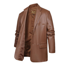 Cargar imagen en el visor de la galería, REED Men's Premium Lambskin Leather Blazer Sports Jacket, luxury brown soft-touch, classic American fit