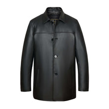 Load image into Gallery viewer, REED EST. 1950 Men's Genuine Lambskin Leather Jacket, Four Button Car Coat, Classic Black, Premium Quality, Winter Wear