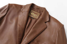 Cargar imagen en el visor de la galería, REED Men's Premium Lambskin Leather Blazer Sports Jacket, classic brown, soft-touch, American fit, timeless style.