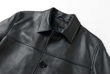 Load image into Gallery viewer, REED EST. 1950 Men's Genuine Lambskin Leather Jacket, Black Four Button Car Coat, Premium Winter Wear, Classic Design