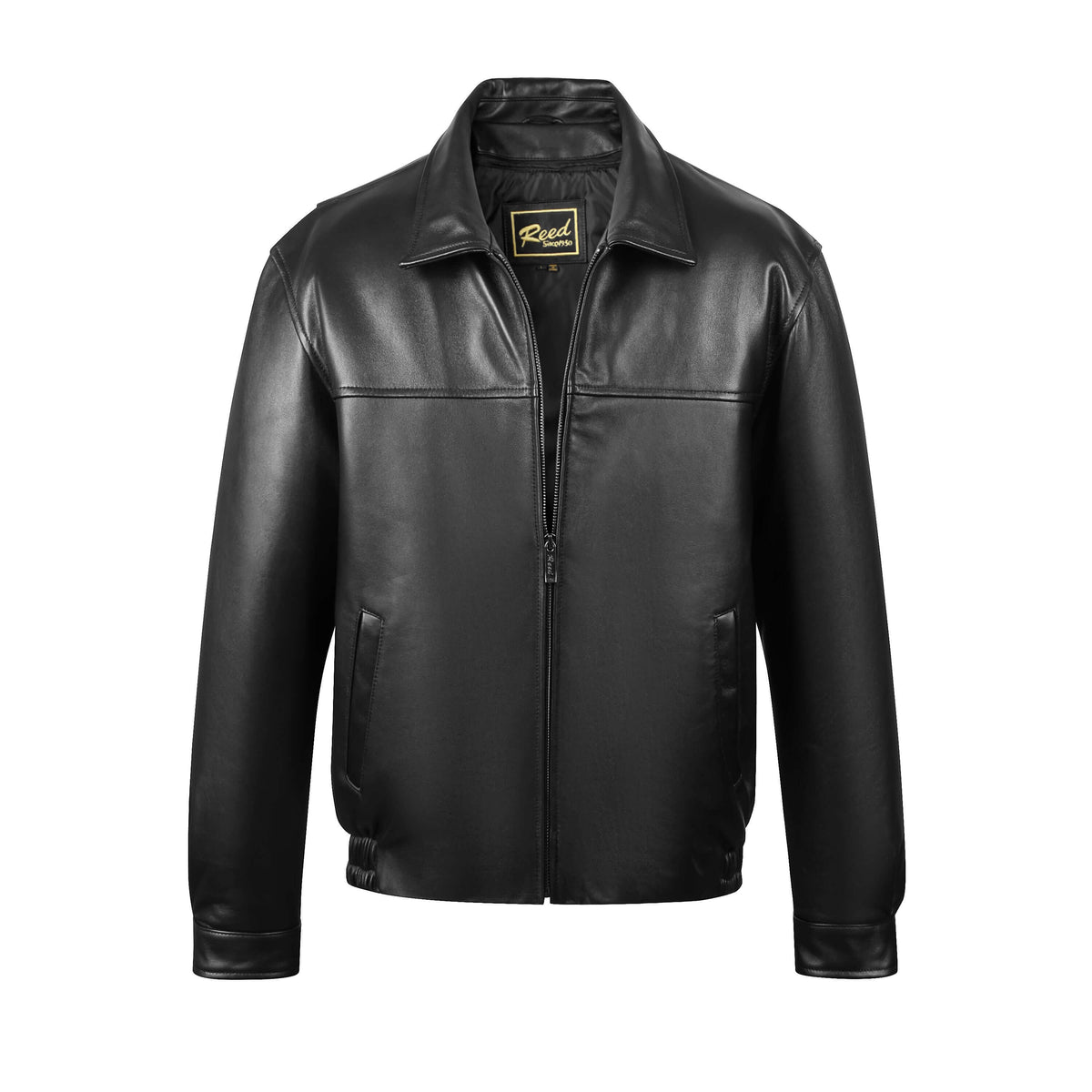 ジャケット・アウター AND logo leather jacket Aviatrix Men's Super-Soft Real Leather Band Collar Patch Fashion