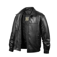 Cargar imagen en el visor de la galería, REED Men's New Zealand Lambskin Leather Jacket in Black, featuring a soft-touch finish and blouson style for style and comfort.