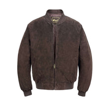 Load image into Gallery viewer, REED Men's Baseball Suede Leather Jacket with satin lining and classic styling, perfect for fall and spring, imported genuine suede