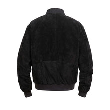Load image into Gallery viewer, REED Men's Baseball Suede Leather Jacket - durable, imported suede with satin lining, perfect for fall and spring, classic style back view