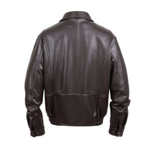 Cargar imagen en el visor de la galería, REED Men's New Zealand Lambskin Leather Jacket in black, back view, showcasing smooth finish and elegant design
